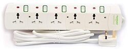 Terminator 5-Way Universal Power Extension Socket with 3-Meter Cable, 3X1.25MM2, White