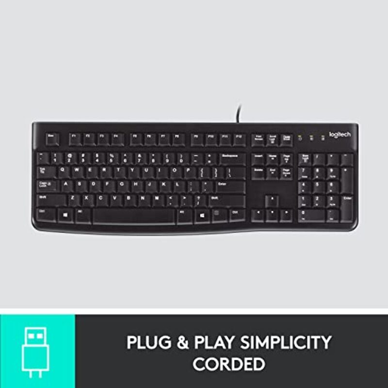 Logitech K120 USB Plug and Play Wired English Keyboard, Black