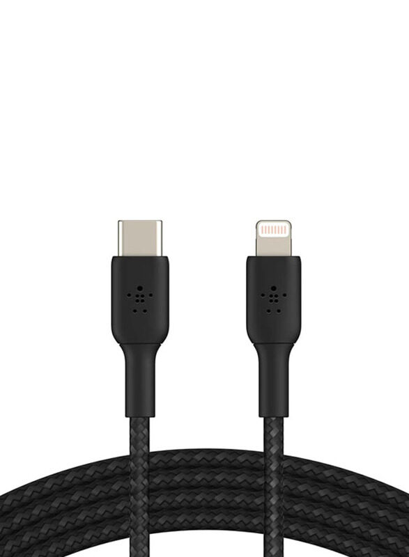 

Belkin 2-Meter Braided USB Cable, USB Type-C to Lightning Cable for Apple iPhone 14/13/12 or Earlier, CAA004bt2MBK, Black