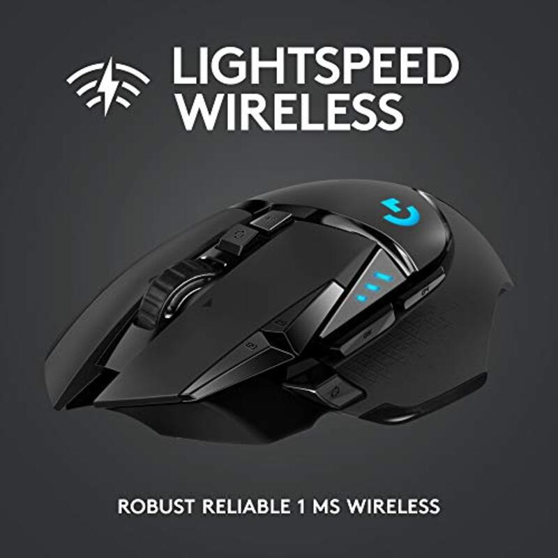 Logitech G502 Lightspeed Wireless Gaming Mouse with Hero 25K Sensor for PC & Mac, Black