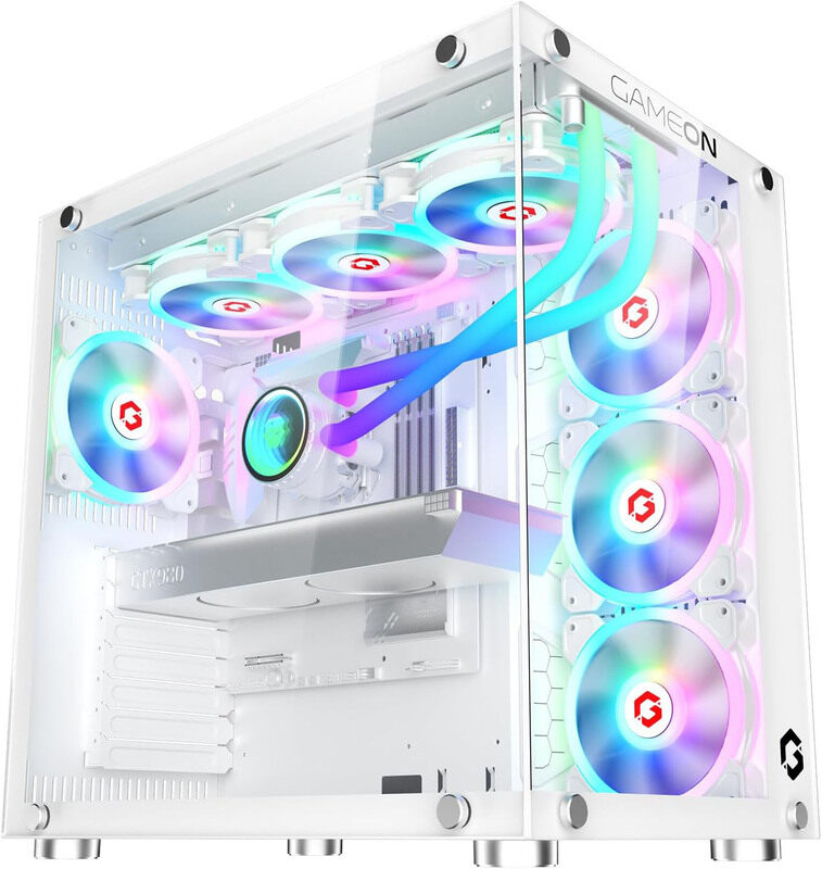 

Gameon Emperor Arctic Il Series Mid Tower PC Gaming Case 120mm ARGB+PWM Lighting with Tempered Glass, White