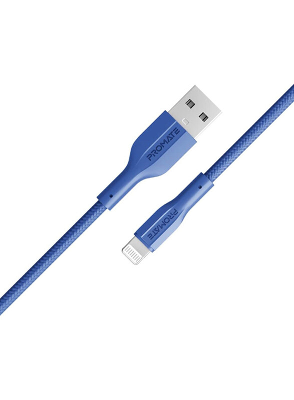 

Promate 1-Meter Anti Tangle Cable, USB-A to Lightning for Smartphones/Tablets, Navy