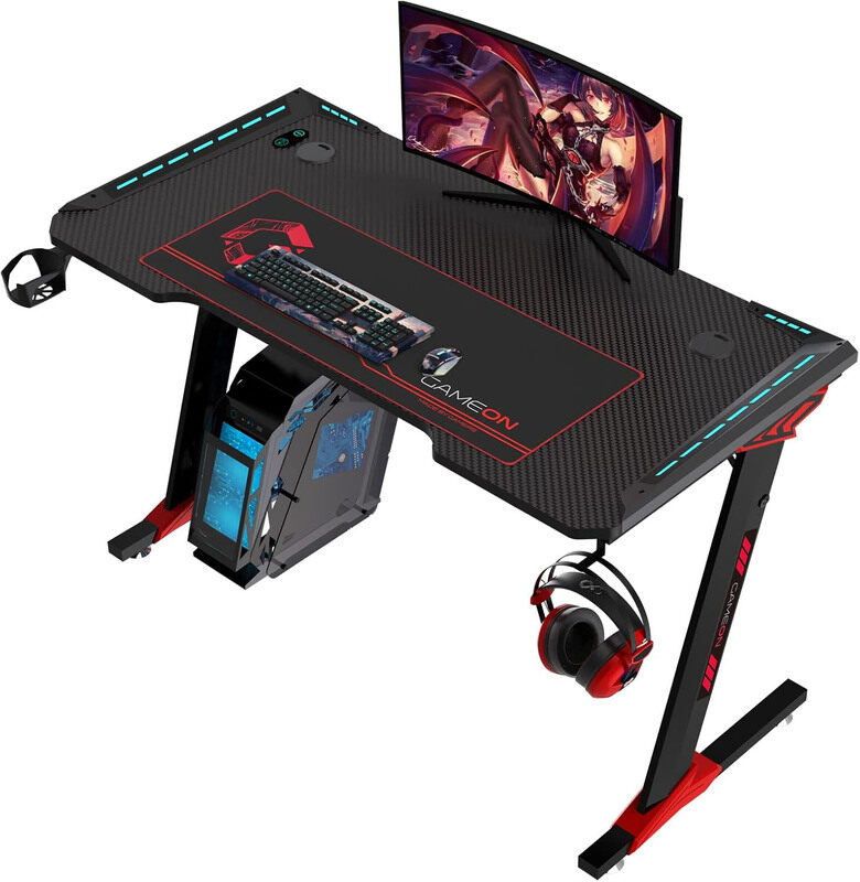 

Generic Gameon Raptor II Series Z-Shaped RGB Flowing Light Gaming Desk, Black