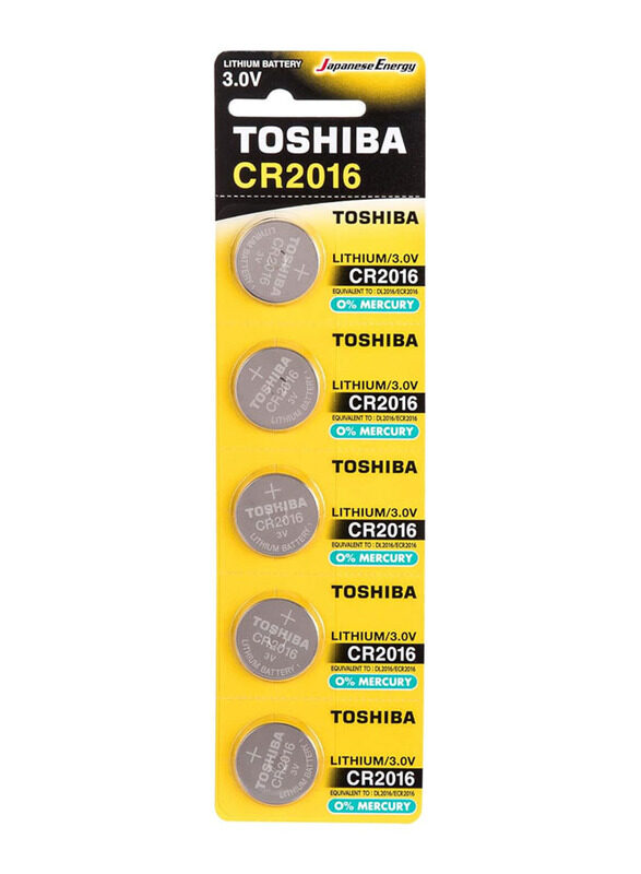 

Toshiba CR2016 3V Lithium Coin Cell Battery, 5 Pieces, Silver