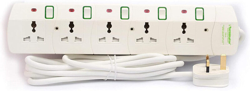 

Terminator 5 Way Universal Power Extension Socket, White