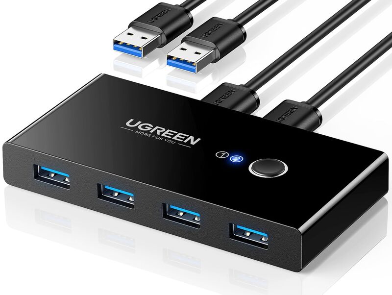 

UGREEN USB KVM Switch Selector USB 3.0 Splitter 2 Computers Sharing 4 USB Devices 2 In 4 Out Switcher Box Hub, 30768