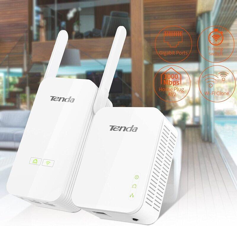 Tenda AV1000 Powerline Wi-Fi Extender Kit with 2 Gigabit Ethernet Ports, White