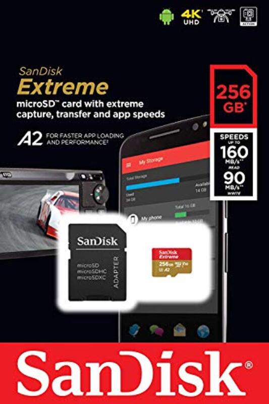 Sandisk 256 GB Extreme microSDXC Memory Card with Adapter