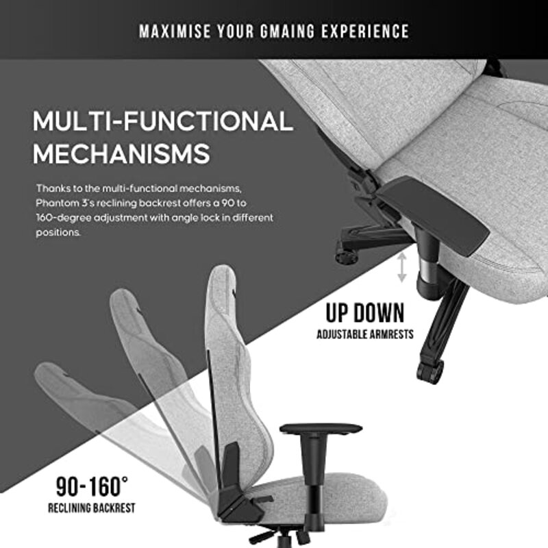 Anda Seat Phantom 3 Series Premium Gaming Chair with Neck Pillow and Lumbar Back Suppor Fabric, Grey