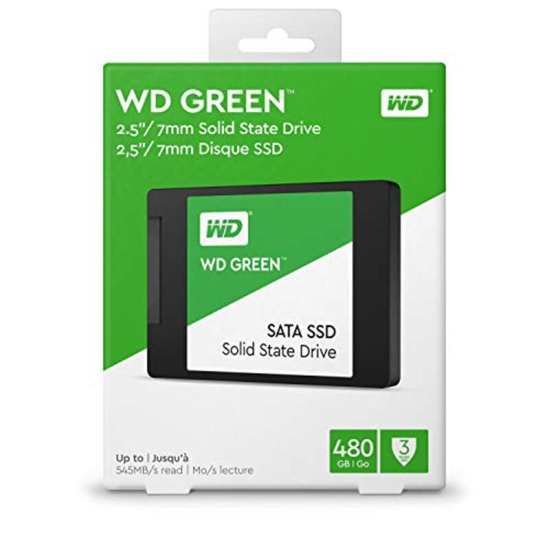 Western Digital 480GB Green Internal PC SSD - SATA III with 6gb/s, 2.5"/7mm, WDS480G2G0A, Green