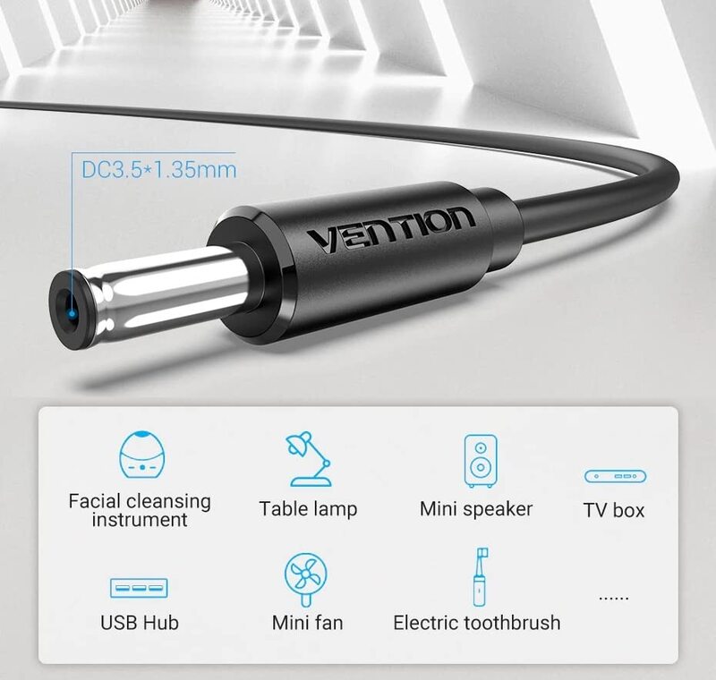 Vention 1-Meter Charging Cable, USB Type A to 3.5mm Female Jack for USB HUB, TV box, Table Lamp, Mini-Speaker, Black