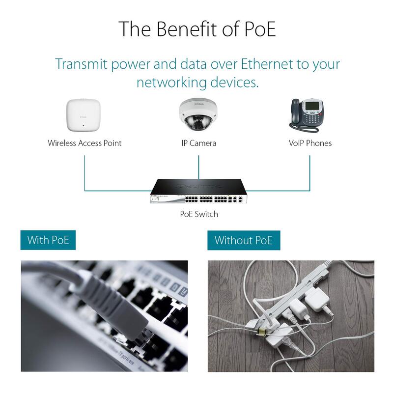 D-Link 8 Port Ethernet Gigabit Unmanaged Desktop Switch, DGS-1008P, Black