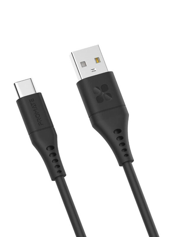 

Promate 2-Meter USB Cable, USB Type A to USB Type-C Cable Anti-Tangle Silicone Cord for Laptop/Tablet/Smartphone, Black