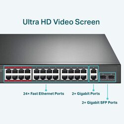 TP-Link TL-SL1226P 24-Port PoE+ 10/100 Mbps + 2-Port Gigabit Unmanaged Ethernet PoE Switch with 2 Combo Gigabit SFP Slots, Black