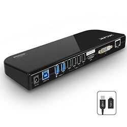 Wavlink USB 3.0 / USB C Laptop Docking Station Dual Video Outputs Support HDMI, Black
