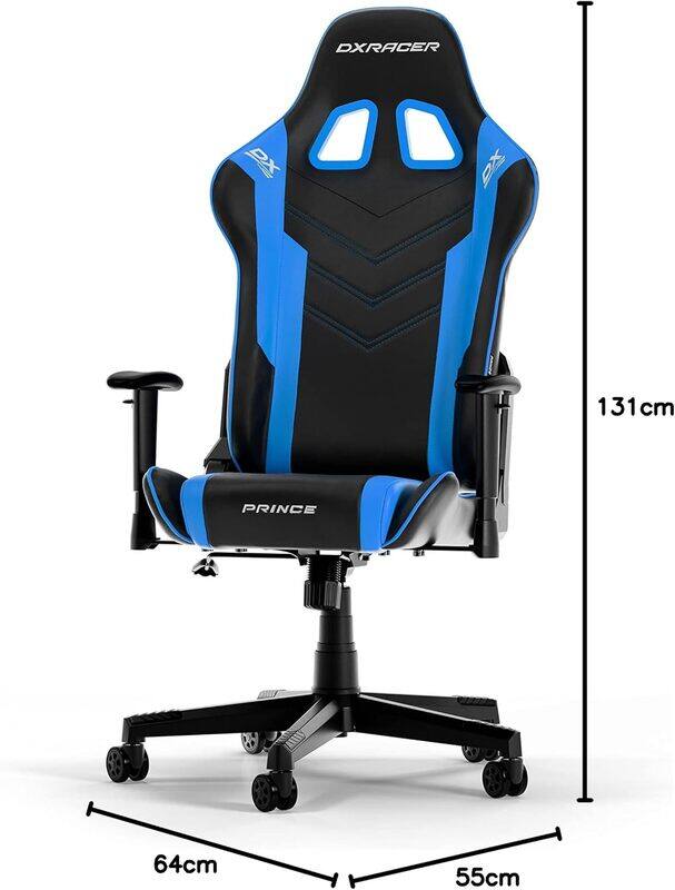 DXRacer Prince Series P132 Gaming Chair, 1D Armrests with Soft Surface, Black / Blue