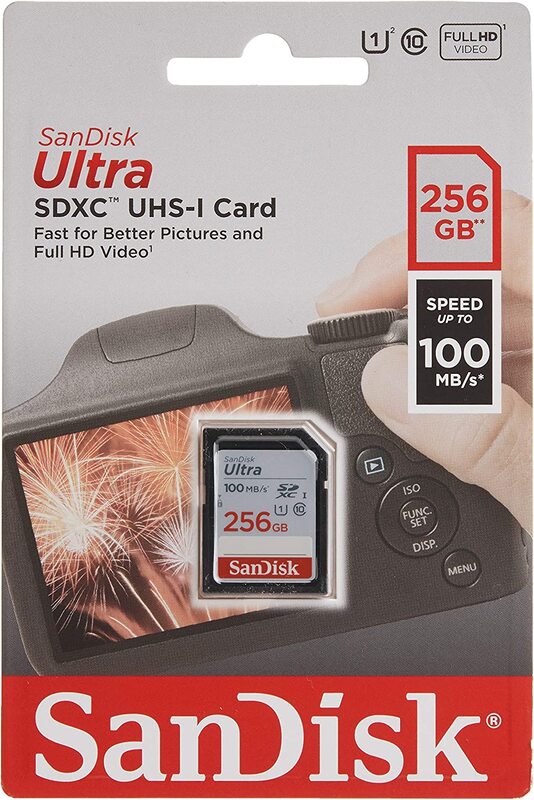 Sandisk 256GB Ultra SDXC UHS-I 100MB/S C10 U1 Full HD Memory Card, SDSDUNR-256G-GN6IN, Multicolour