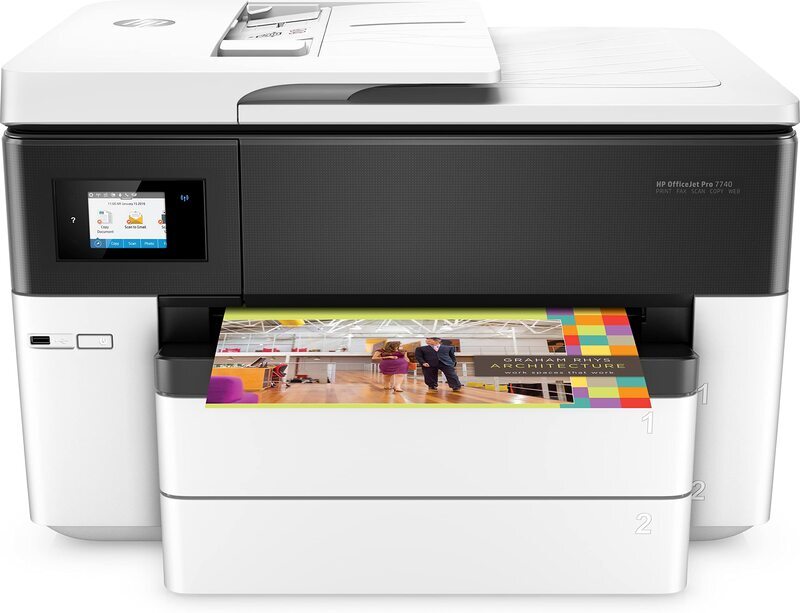 HP OfficeJet Pro 7740 Inkjet Printer, White/Black