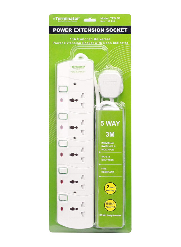 

Terminator 13A UK Universal Power Extension Socket with Individual Switch, White