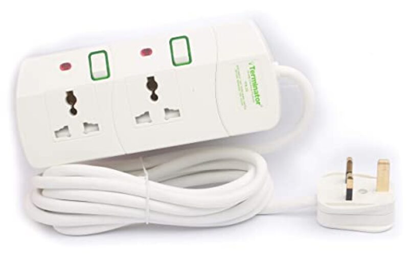 Terminator 3-Meter 2-Outlet Universal Power Extension Socket, with 13A Fused Plug, White