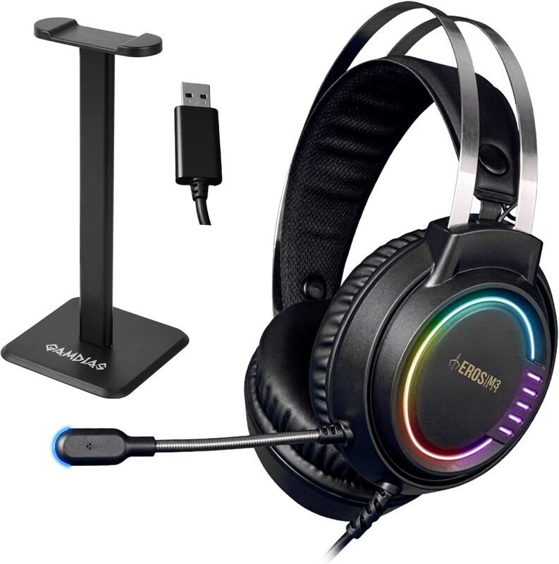 

Multiple Gamdias Eros M3 Elite USB RGB Gaming Headset With Stand 50MM Drivers, Black