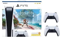 Sony Playstation 5 Disc Console Bundle with Horizon Forbidden West Voucher and Extra Dual Sense Controller, with 1 Controllers, Black/White