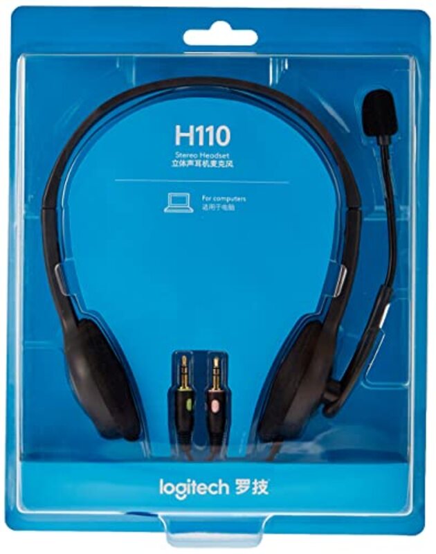 Logitech H110 Wired Stereo On-Ear Noise Cancelling Computer Headset with Mic, Black
