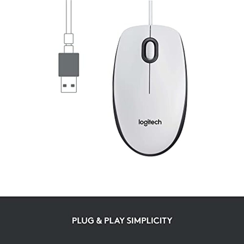 Logitech M100 Wired Optical Mouse, 910-005004, White