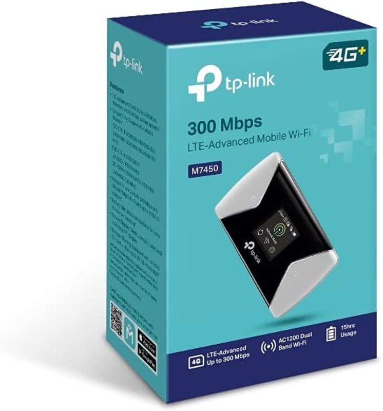 TP-Link M7450 300Mbps 4G LTE-Advanced Mobile Wi-Fi with Screen, Grey/Black