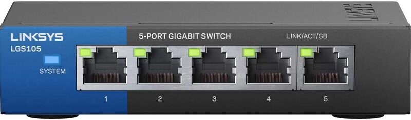 Linksys 5-Port Business Desktop Gigabit Ethernet Unmanaged Switch, LGS105, Black/Blue
