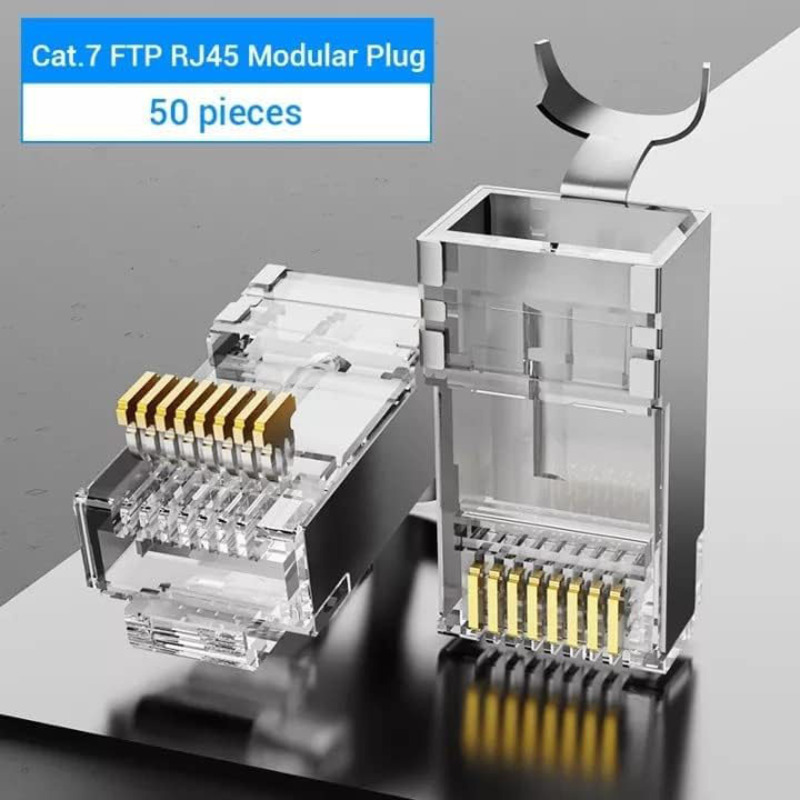 Vention Cat7 RJ45 Ethernet Connector with Nickel-Plated Shielded, 50 Pieces, Silver