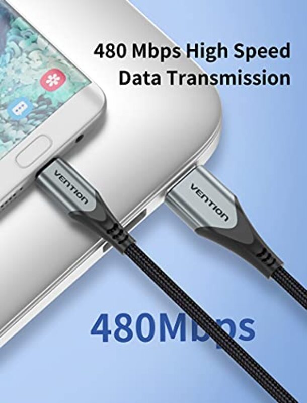 Vention 3-Meter 3A Nylon High Speed Data Cable, USB 2.0 to Micro USB for Huawei, Xiaomi, LG, Sony, Nexus, Nokia, Android Smartphones, PS4, Xbox, Grey