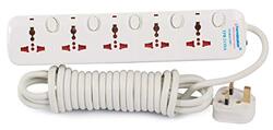 Terminator 5-Way Universal Power Extension Socket with 3-Meter Cable, TPB 215SA, White