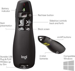 Logitech Cordless Wireless Presenter, R400, Black