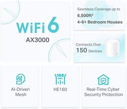 TP-Link Deco X50 AX3000 Whole Home AI-Driven Mesh Wi-Fi 6 System, Pack of 3, White
