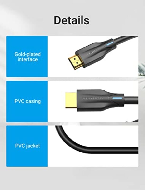Vention 1.5-Meter Ultra High Speed 48Gbps 8K@60Hz 7680P HDMI 2.1 Cable, HDMI to HDMI for PS5, PS4, PS3, Black