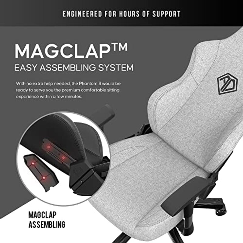 Anda Seat Phantom 3 Series Premium Gaming Chair with Neck Pillow and Lumbar Back Suppor Fabric, Grey