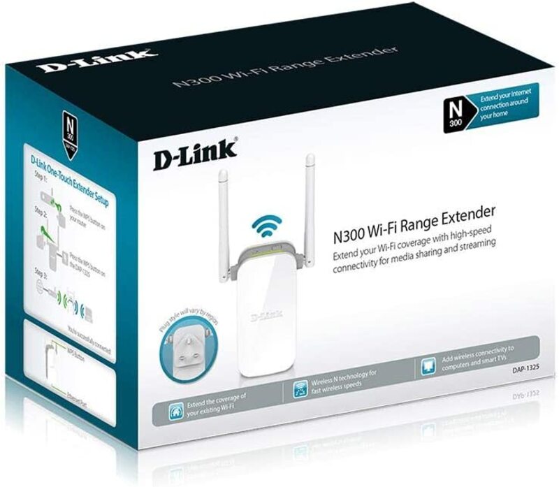 D-Link DAP-1325 N300 Wireless Range Extender with Signal LEDs, White