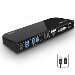 Wavlink USB 3.0 / USB C Laptop Docking Station Dual Video Outputs Support HDMI, Black
