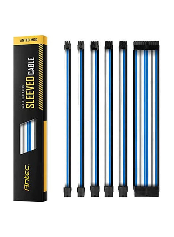 

Antec 30cm Sleeved Extension Cable Kit, PSA-ECK30-BWK, Blue/Grey/White