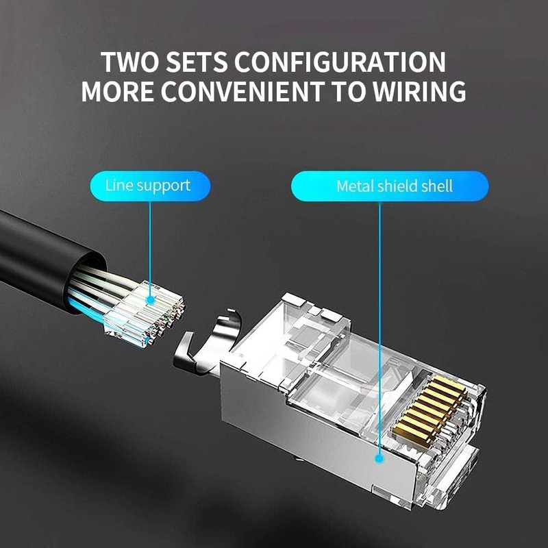 Vention Cat7 RJ45 Ethernet Connector with Nickel-Plated Shielded, 50 Pieces, Silver