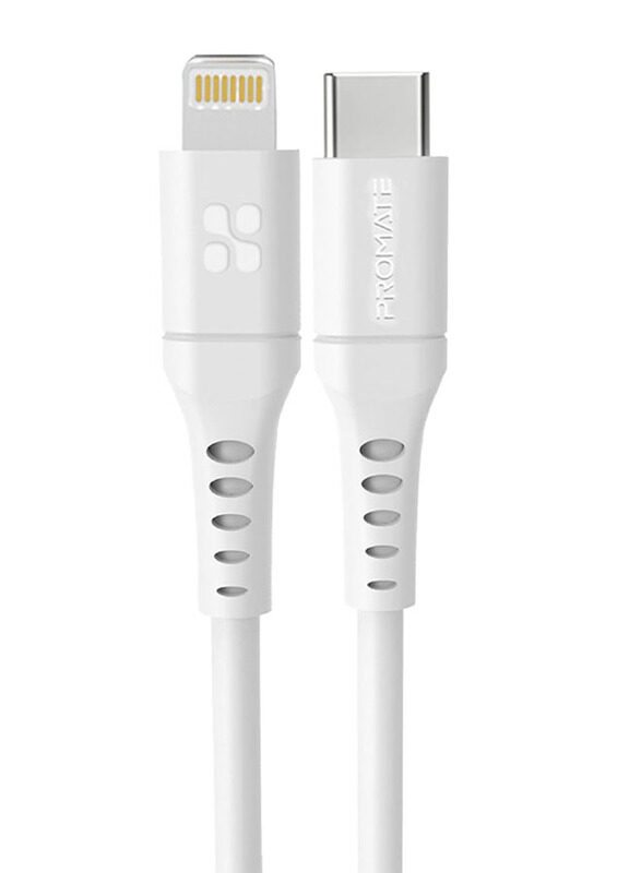 

Promate 1-Meter USB Cable, USB Type-C to Lightning Cable for Apple iPhone 13/12/PowerLink-120, White