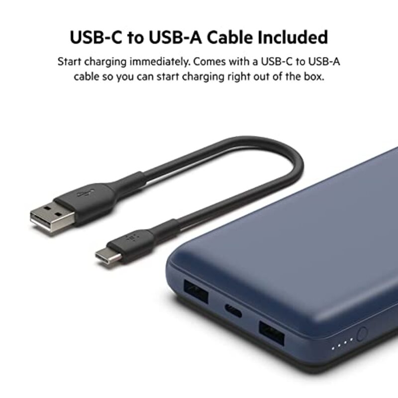 Belkin 20000mAh Wired USB-C Portable Power Bank with USB Type C Input Output Port & 2 USB A Ports with USB-C to USB Type A Cable, Blue