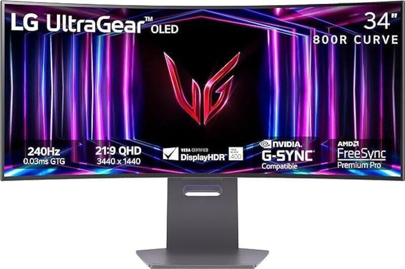 

LG 34GS95QE 34inch Ultragear OLED Curved Gaming Monitor WQHD 800R 240Hz 0.03ms DisplayHDR True Black 400 AMD FreeSync Premium Pro NVIDIA GSync HDMI 2.
