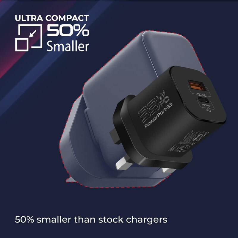 Promate GaN 33W USB-C Wall Charger, Black