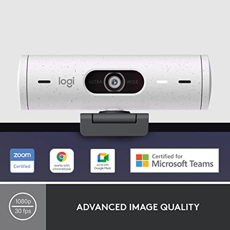 Logitech Brio 500 Full HD Webcam with Auto Light Correction, White