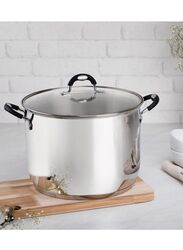 Tramontina 30cm Stainless Steel Round Stock Pot with Glass Lid, 15.40 Litres, Silver