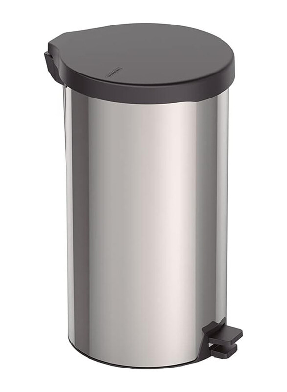 

Tramontina Stainless Steel Polished Finish Pedal Trash Bin with Plastic Lid, 20 Liter, Silver/Black