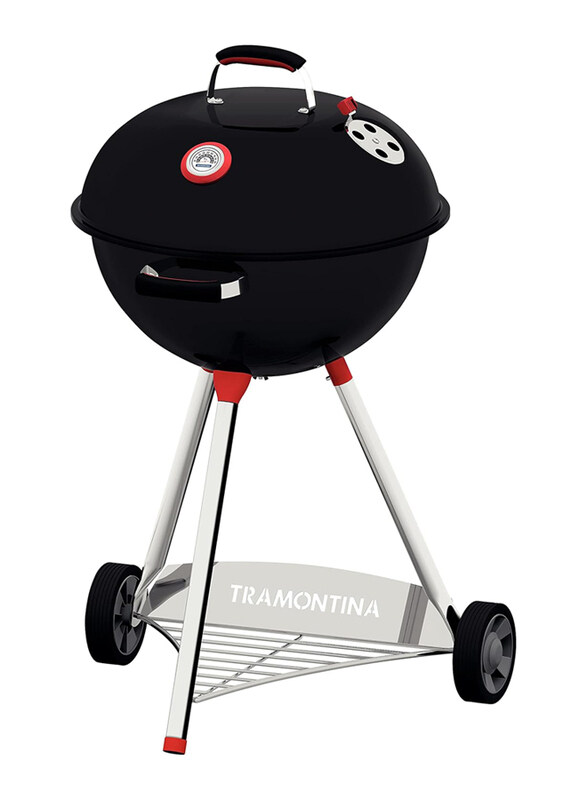 

Tramontina Charcoal Grill with Enamelled Steel Lid, Thermometer, Stainless Steel Grate, Utensils and Wheels, TCP-560L, Black