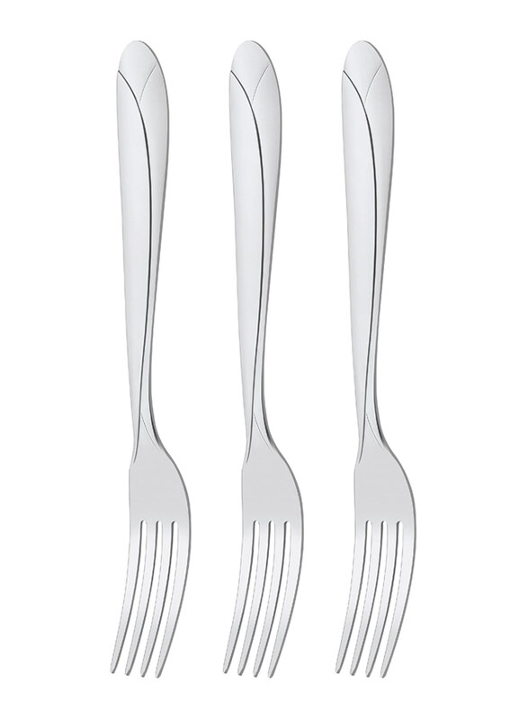 

Tramontina Aurora 3-Piece Stainless Steel Dessert Fork Set with Gloss Finish and Detailing on the Handles, 66907055, Silver